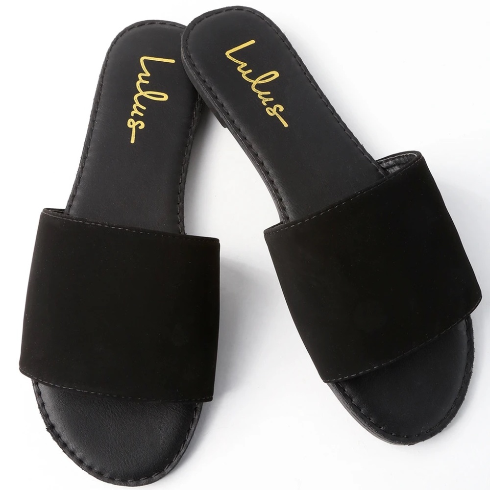 Lulus - Addison Black Nubuck Slide Sandals Size 11
